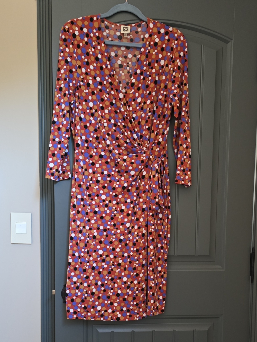 Anne Klein Rust Polka Dot Faux Wrap Midi Dress